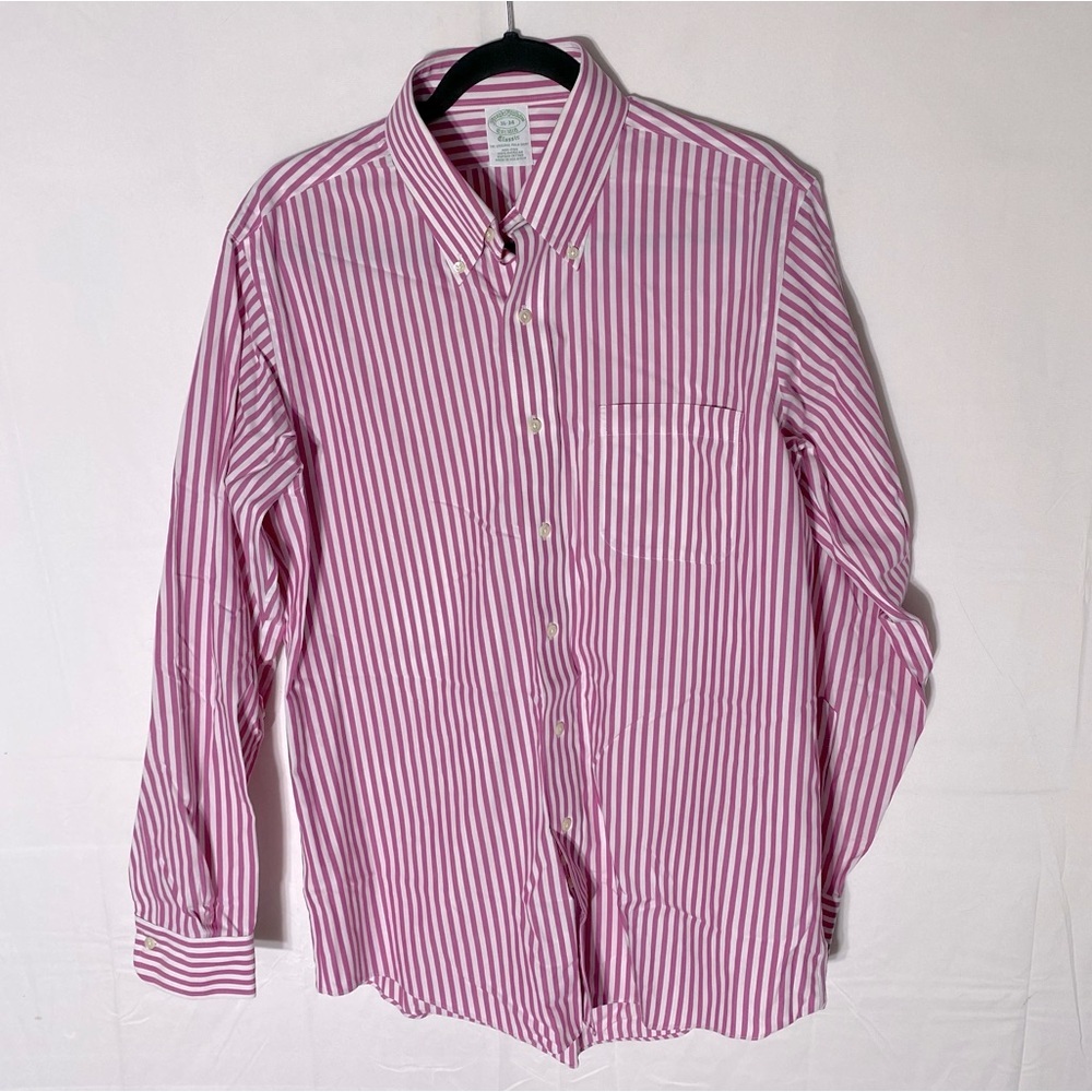 Vintage Brooks Brothers Pink White Striped Pima Cotton Button Up Shirt 16